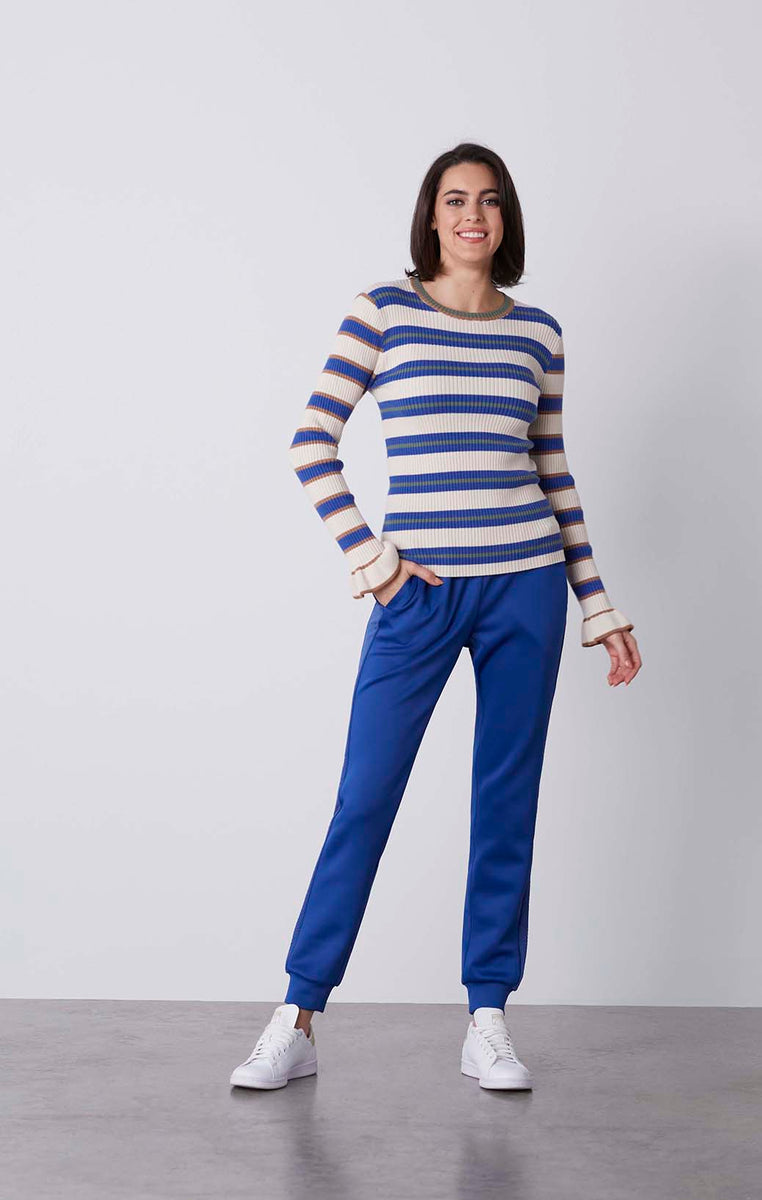 Buy Disport Ruffled Mixed-Stripe Sweater online - Carlisle Collection