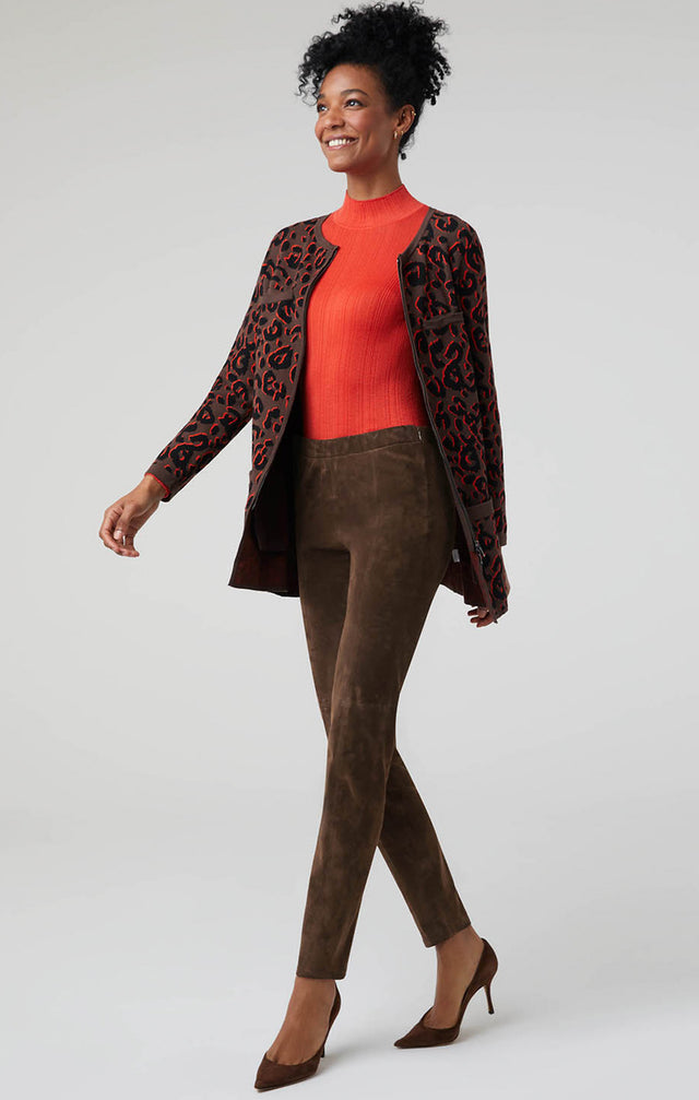 Model Wearing Catwalk-Brn - Chocolate European Suede Leggings - Lookbook Image