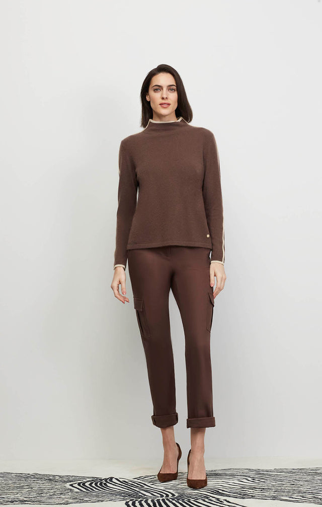 Model Wearing Frappe - Tipped Sweater In Silk & Cashmere - Ecomm Image