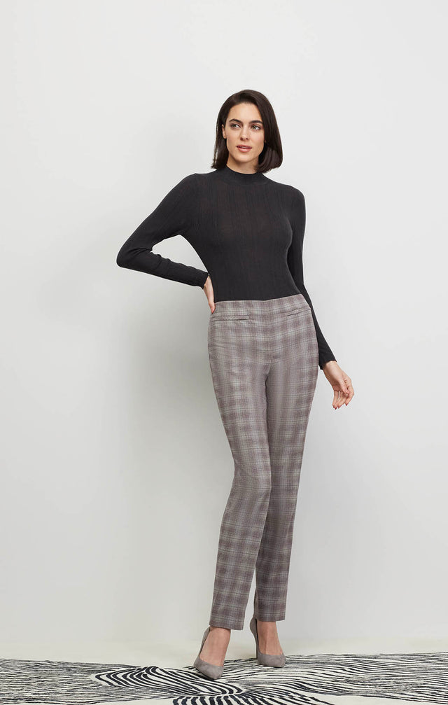 Model Wearing Ashbee - Italian Stretch Flannel Plaid Trousers - Ecomm Image