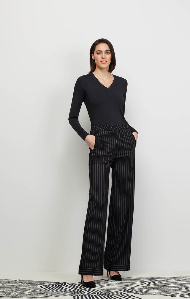 Mackintosh-Elle - Cuffed Stretch Italian Twill Pinstripe Pants - Ecomm Image