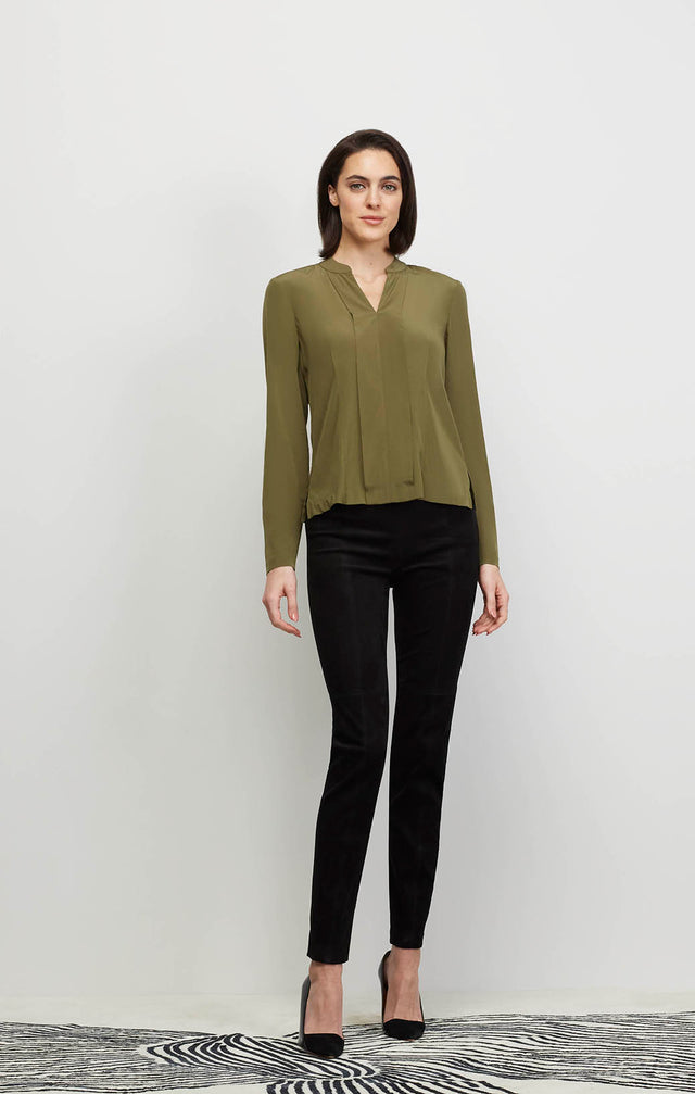 Model Wearing Flowing - Stretch Silk Crêpe De Chine Blouse - Ecomm Image