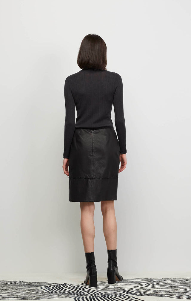 Model Wearing Cultivated - Whipstitched European Leather Skirt - Ecomm Image