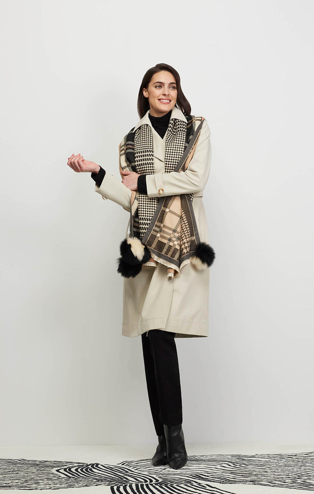 Vulpine - Houndstooth & Plaid Wrap With Fox Fur - Ecomm Image