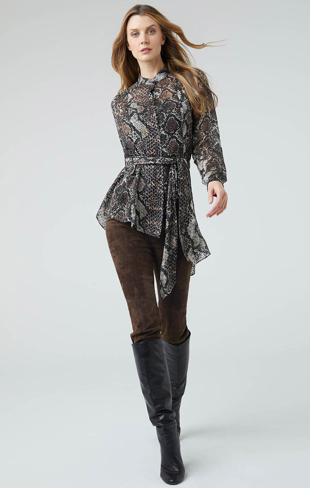 Model Wearing El Morocco - Handkerchief Hem Blouse With Scarf - Lookbook Image