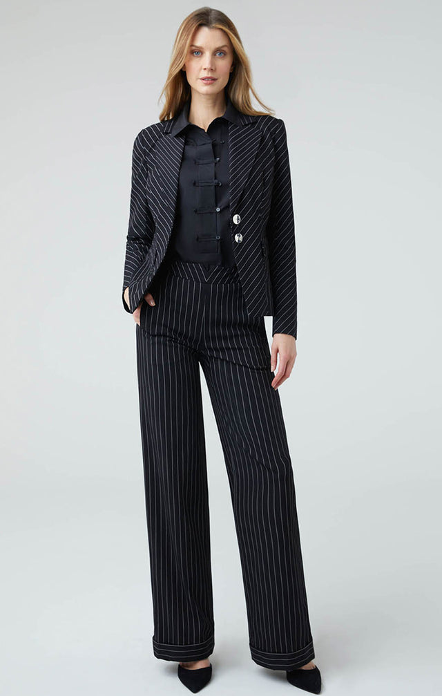 Mackintosh-Elle - Cuffed Stretch Italian Twill Pinstripe Pants - Lookbook Image