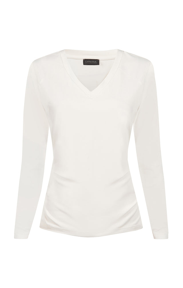 Sophisticate-Ivr - Ultra-Stretch Knit V-Neck Tee Shirt - Product Image