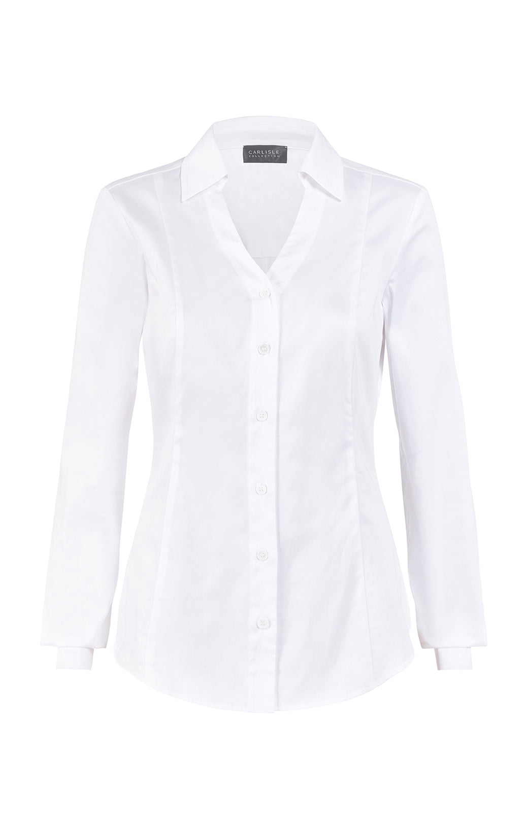 Atelier - White Stretch Cotton Sateen Blouse - Product Image