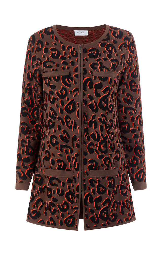 Underground - Leopard Knit Jacquard Long Cardigan - Product Image