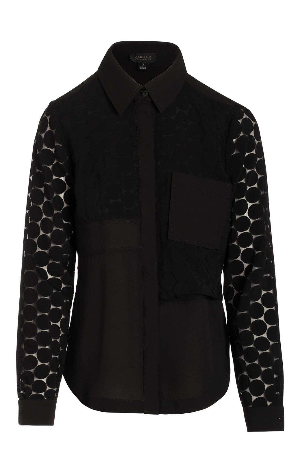 Brisk - High-Low Black Dévoré Polka-Dot Blouse