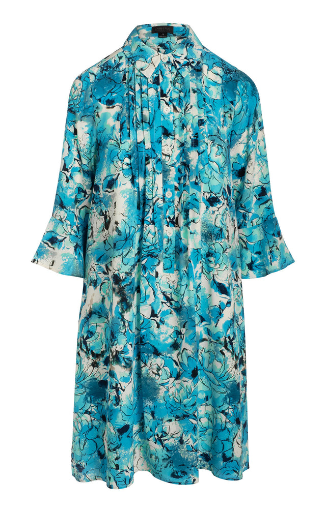 Flower Show - Rose-Print, Drop-Waist Sand-Washed Silk Trapeze Dress