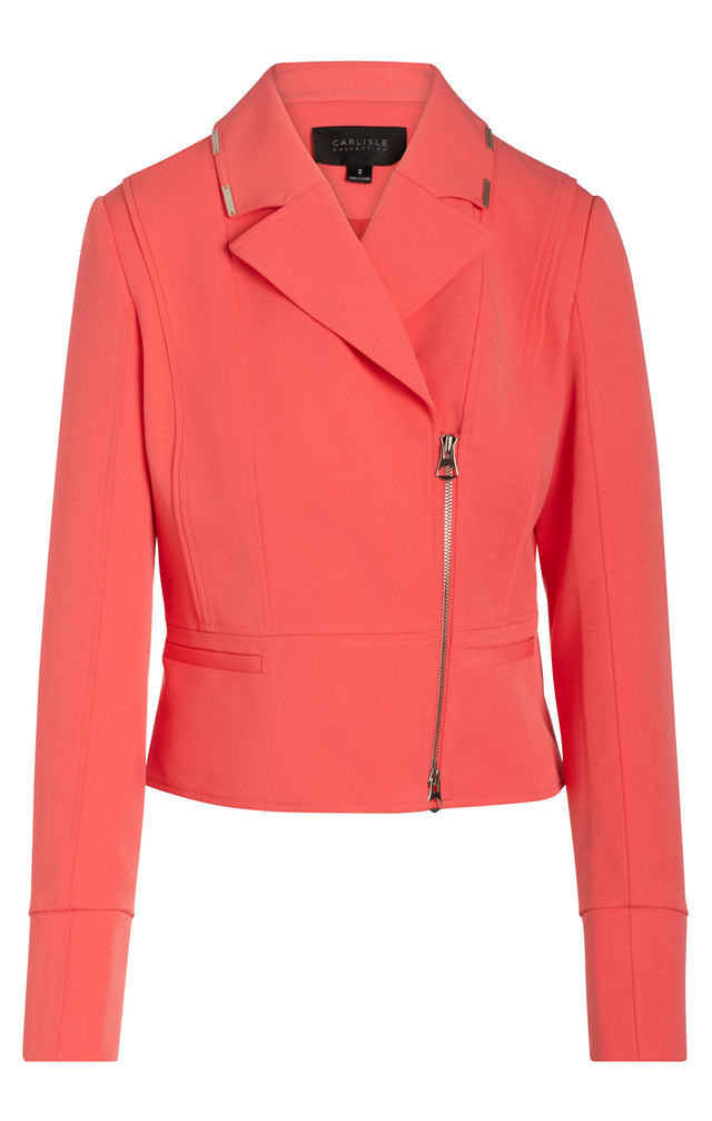 Glorious - Pink European Stretch Crêpe Moto Jacket