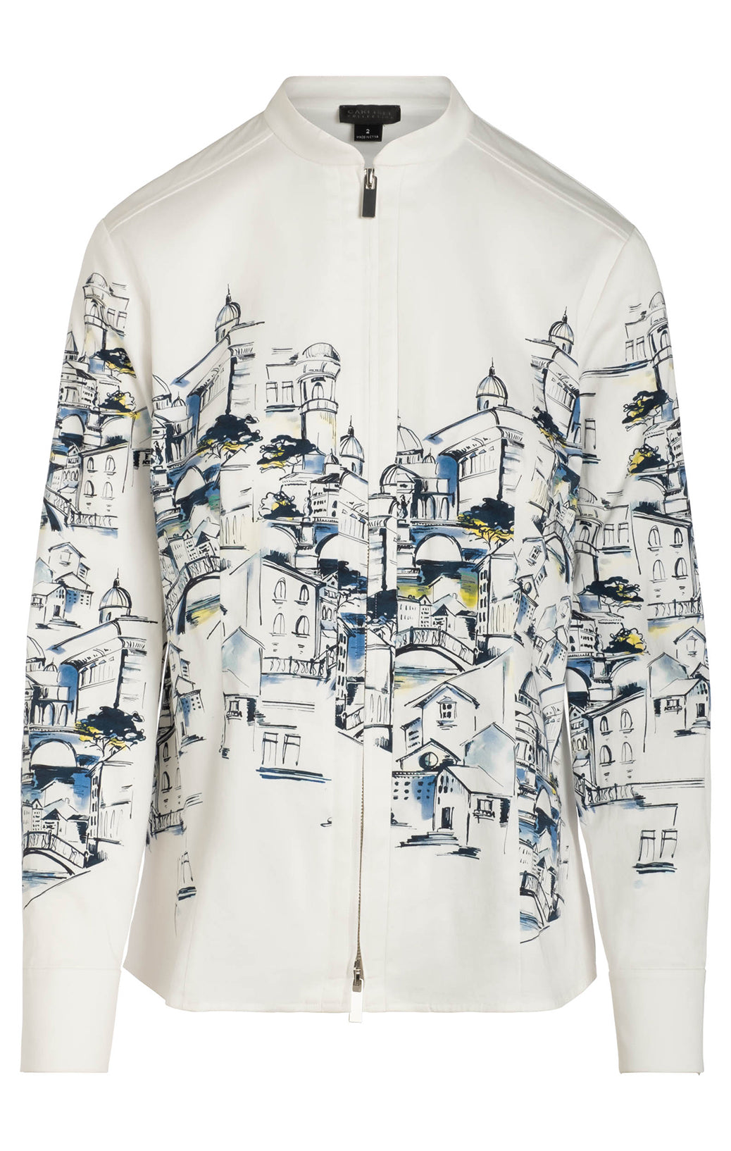 Mecca - Placed City Print White Sateen Shirt Jacket