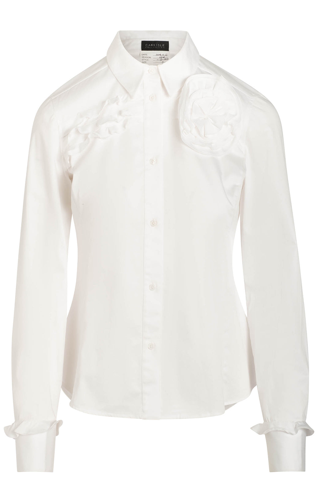 York Rose - White Rose Appliqué Ruffled Blouse