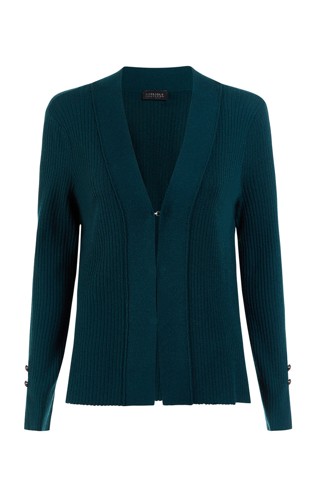 STAR QUARTZ-GRN - RIBBED CASHMERE CARDIGAN - PRODUCT IMAGE